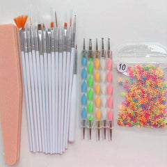 Nail Art Decoration Sets with Glitter Sequin, Brushes, Dot Tools, Buffer File