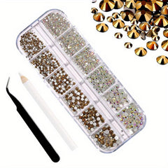 12 Grids Red Nail Rhinestones for Nails Makeup