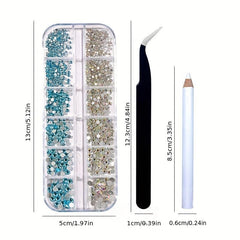12 Grids Red Nail Rhinestones for Nails Makeup
