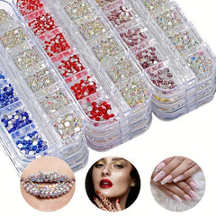 12 Grids Red Nail Rhinestones for Nails Makeup