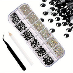 12 Grids Red Nail Rhinestones for Nails Makeup