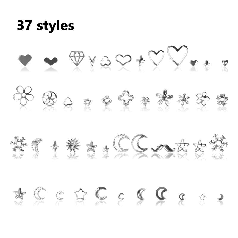 4 Boxes Metal Silver Nail Charms Nail Studs 3D Nail Art Jewelry Decoration