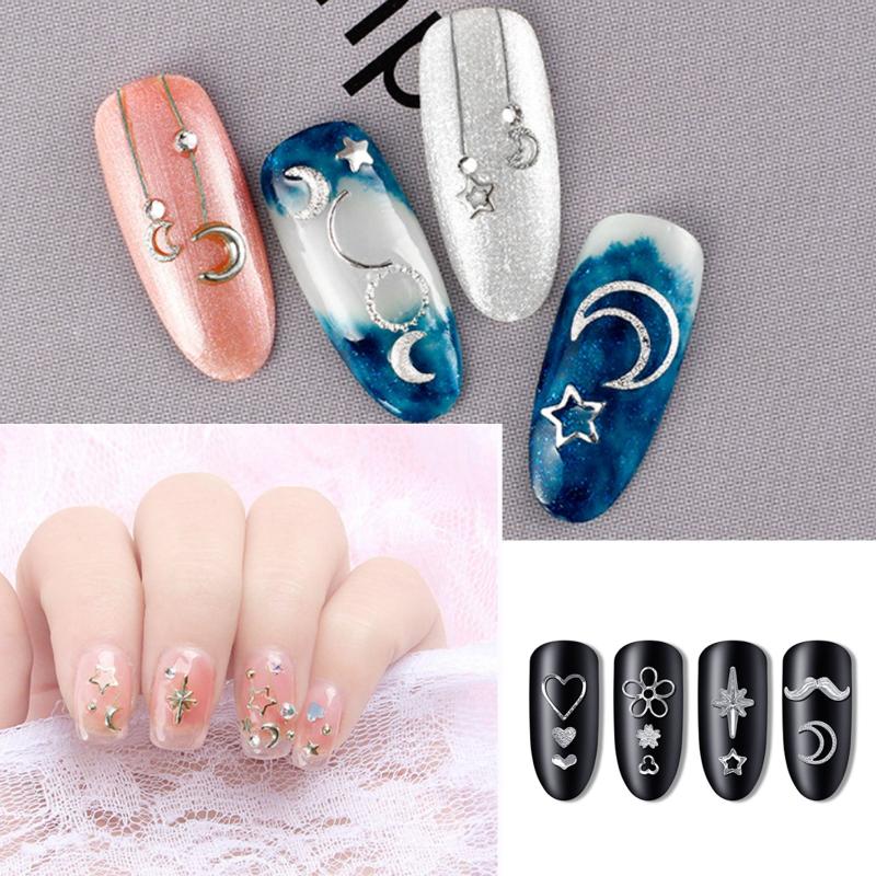 4 Boxes Metal Silver Nail Charms Nail Studs 3D Nail Art Jewelry Decoration