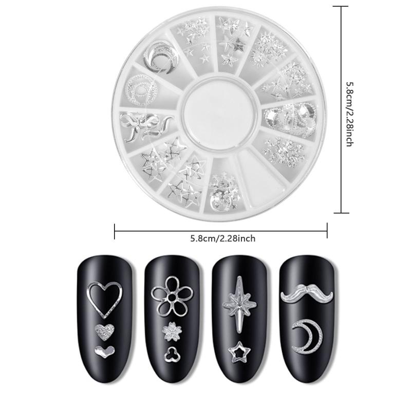 4 Boxes Metal Silver Nail Charms Nail Studs 3D Nail Art Jewelry Decoration