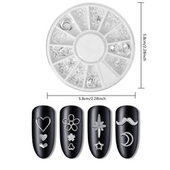 4 Boxes Metal Silver Nail Charms Nail Studs 3D Nail Art Jewelry Decoration