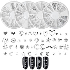 4 Boxes Metal Silver Nail Charms Nail Studs 3D Nail Art Jewelry Decoration