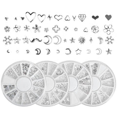 4 Boxes Metal Silver Nail Charms Nail Studs 3D Nail Art Jewelry Decoration