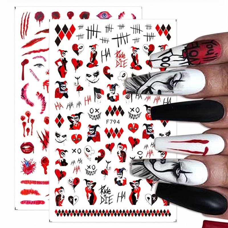 Halloween Nail Art Stickers 3D Gothic Ghost Skull Spider Pattern Nail Decals