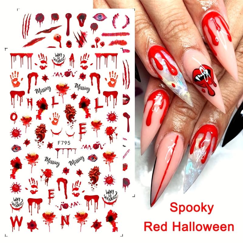 Halloween Nail Art Stickers 3D Gothic Ghost Skull Spider Pattern Nail Decals