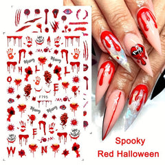 Halloween Nail Art Stickers 3D Gothic Ghost Skull Spider Pattern Nail Decals