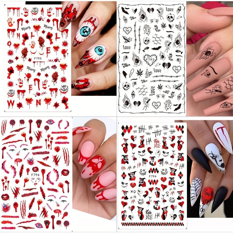 Halloween Nail Art Stickers 3D Gothic Ghost Skull Spider Pattern Nail Decals