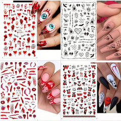 Halloween Nail Art Stickers 3D Gothic Ghost Skull Spider Pattern Nail Decals