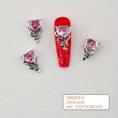 3D Alloy Nail Charms Heart Shape Crystals Rhinestones Metal Gems Stones