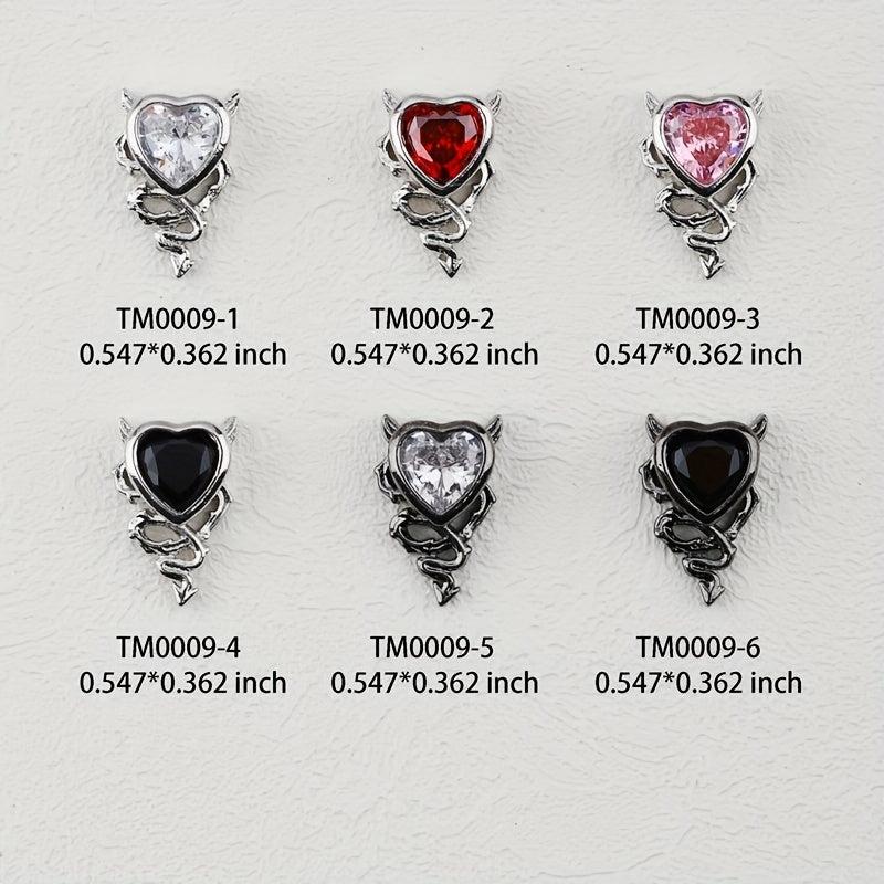 3D Alloy Nail Charms Heart Shape Crystals Rhinestones Metal Gems Stones