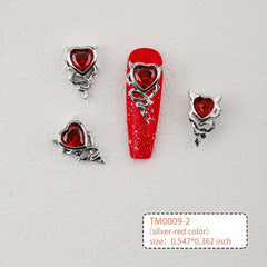 3D Alloy Nail Charms Heart Shape Crystals Rhinestones Metal Gems Stones