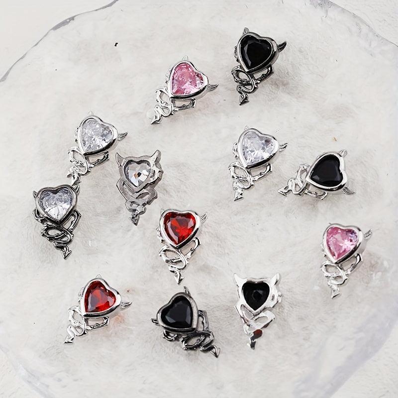 3D Alloy Nail Charms Heart Shape Crystals Rhinestones Metal Gems Stones
