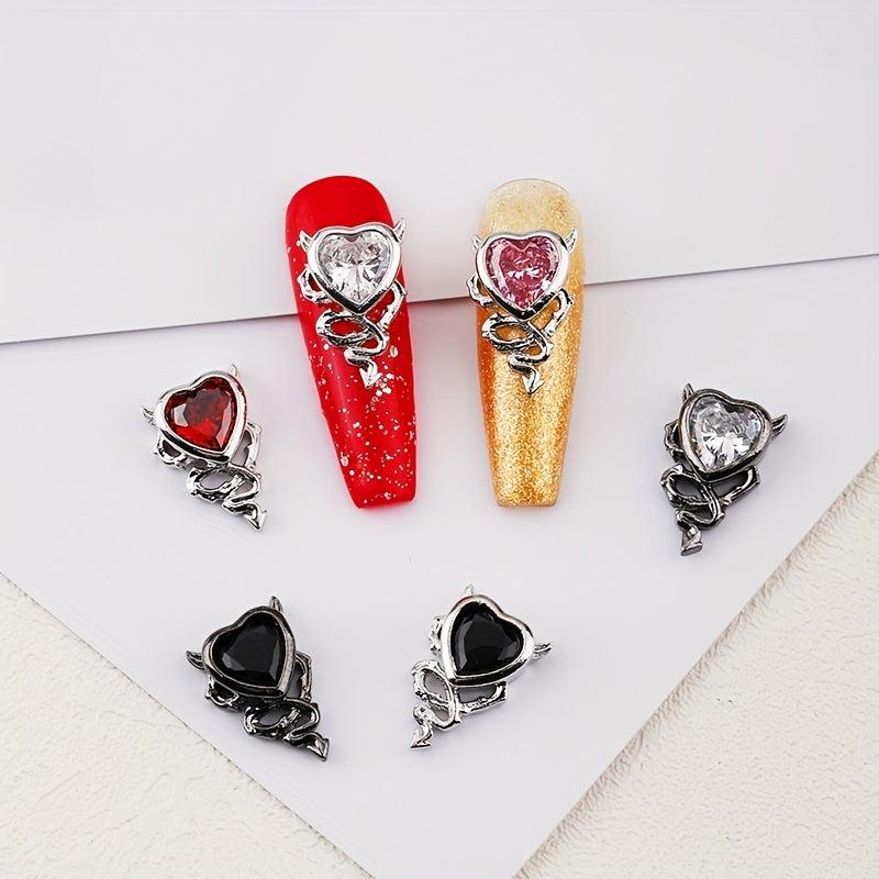 3D Alloy Nail Charms Heart Shape Crystals Rhinestones Metal Gems Stones