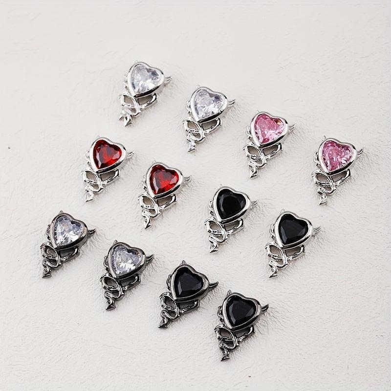 3D Alloy Nail Charms Heart Shape Crystals Rhinestones Metal Gems Stones