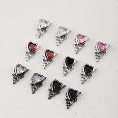 3D Alloy Nail Charms Heart Shape Crystals Rhinestones Metal Gems Stones
