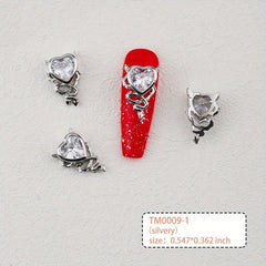 3D Alloy Nail Charms Heart Shape Crystals Rhinestones Metal Gems Stones