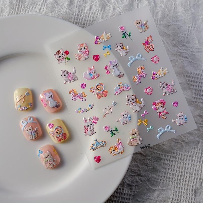 5D Embossed Cat Nail Art Stickers - Self Adhesive Nail Decals