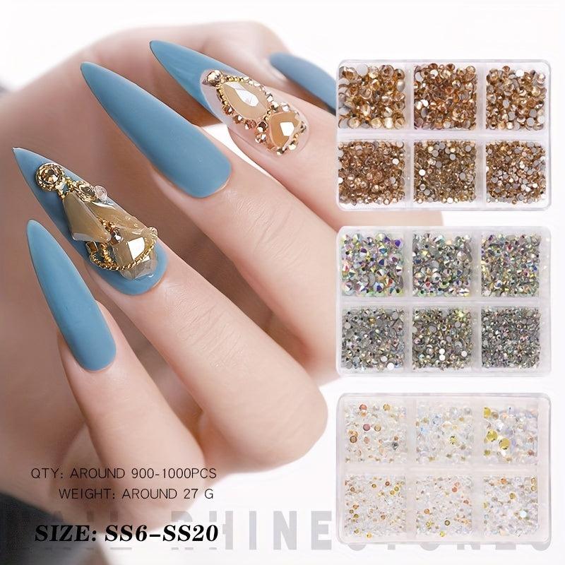 Crystal AB Glass Rhinestones For Nails Mixed Size 3D Flatback Strass Gems