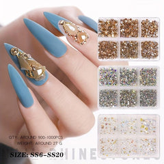 Crystal AB Glass Rhinestones For Nails Mixed Size 3D Flatback Strass Gems