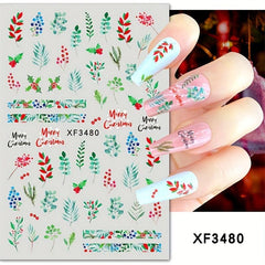 Christmas Nail Art Stickers Winter Holly Tree Water Transfer Nail Decals