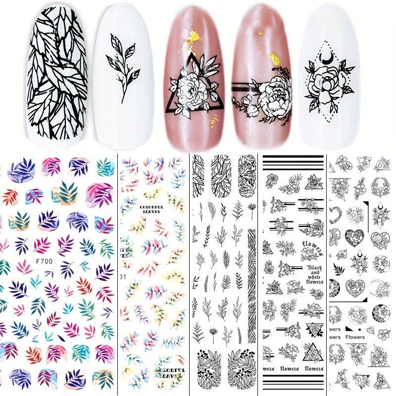 3D Plants Nail Stickers Bow Nail Decals for Women Spring Flower Jungle Designs