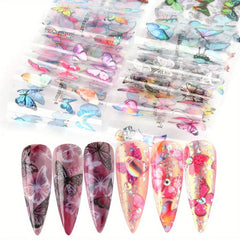 10pcs Holographic Butterfly Nail Foils Summer Decoration Set