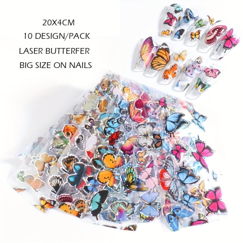 10pcs Holographic Butterfly Nail Foils Summer Decoration Set