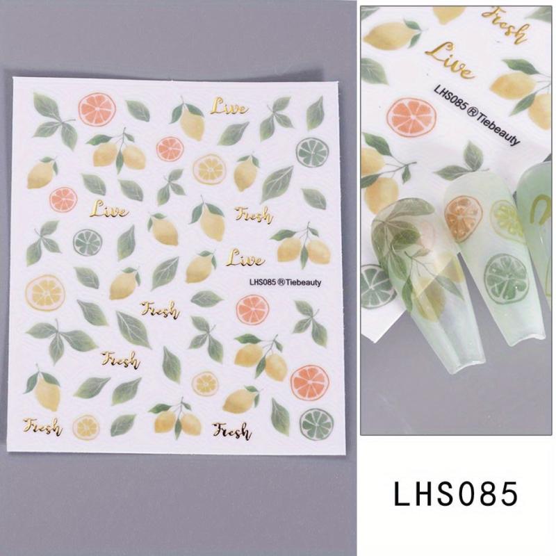 Summer Nail Art Sticker Flower Cherry Leaves Pattern Fun Stickers For Nail Art