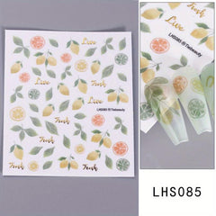 Summer Nail Art Sticker Flower Cherry Leaves Pattern Fun Stickers For Nail Art