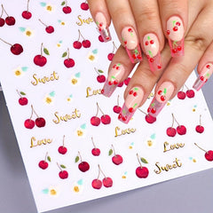 Summer Nail Art Sticker Flower Cherry Leaves Pattern Fun Stickers For Nail Art
