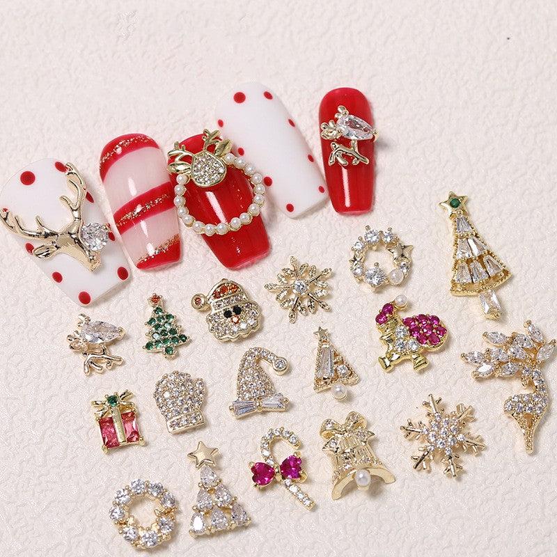 Christmas Nail Charms Zircon Pearls 3D Alloy Nail Gem Accessories