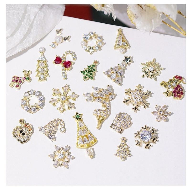 Christmas Nail Charms Zircon Pearls 3D Alloy Nail Gem Accessories