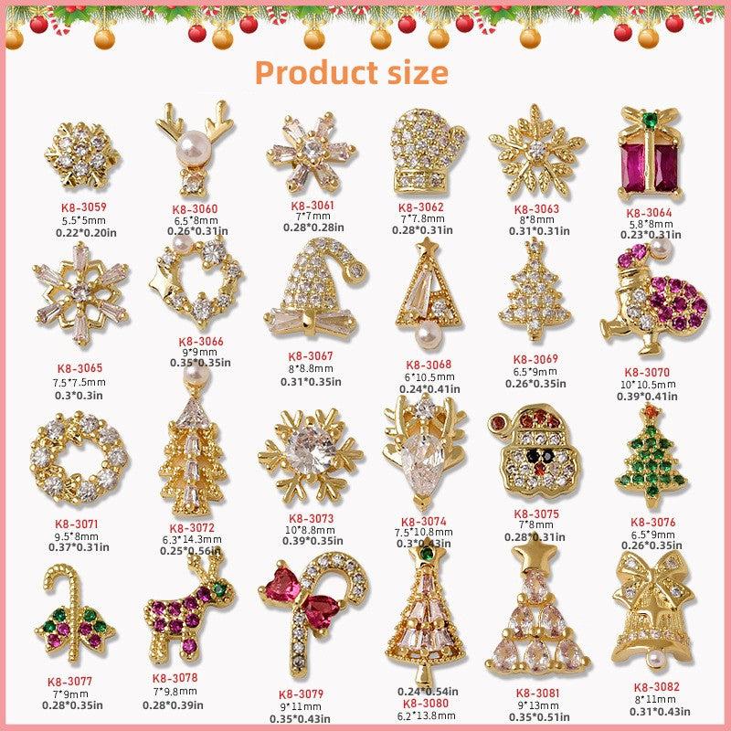 Christmas Nail Charms Zircon Pearls 3D Alloy Nail Gem Accessories