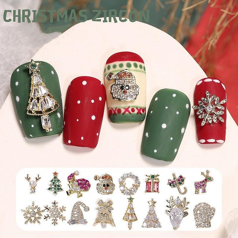 Christmas Nail Charms Zircon Pearls 3D Alloy Nail Gem Accessories