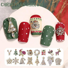Christmas Nail Charms Zircon Pearls 3D Alloy Nail Gem Accessories