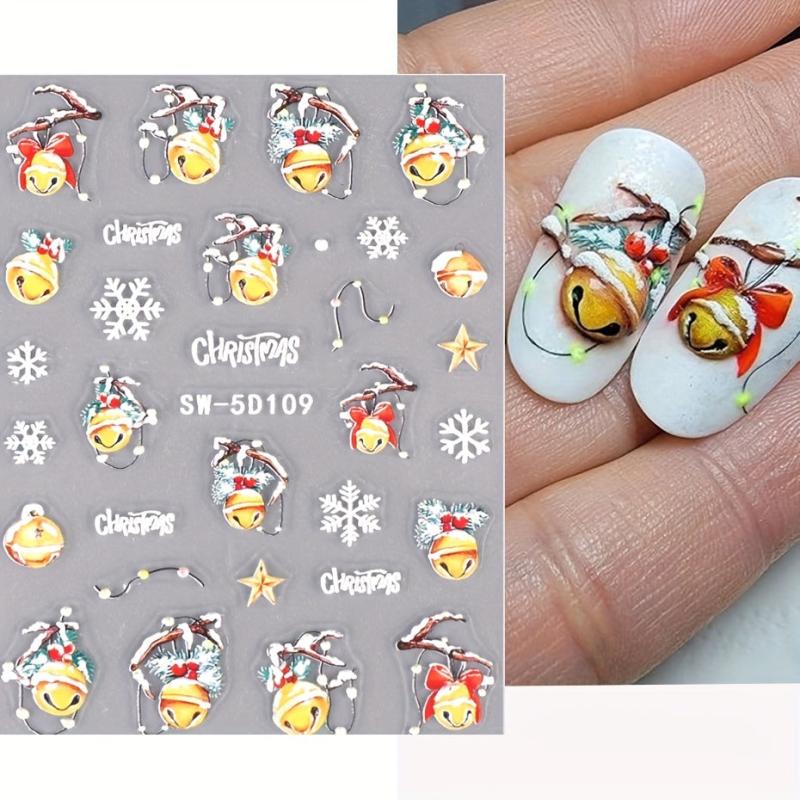 Christmas Nail Art Stickers Snowflake Bell Decals Self Adhesive