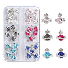 30pcs 3D Planet Nail Charms with Rhinestones, Saturn Nail Art Jewelry