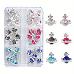 30pcs 3D Planet Nail Charms with Rhinestones, Saturn Nail Art Jewelry