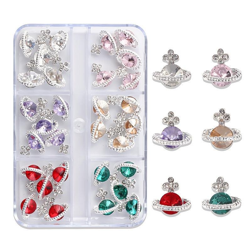 30pcs 3D Planet Nail Charms with Rhinestones, Saturn Nail Art Jewelry