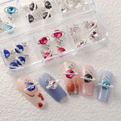 30pcs 3D Planet Nail Charms with Rhinestones, Saturn Nail Art Jewelry