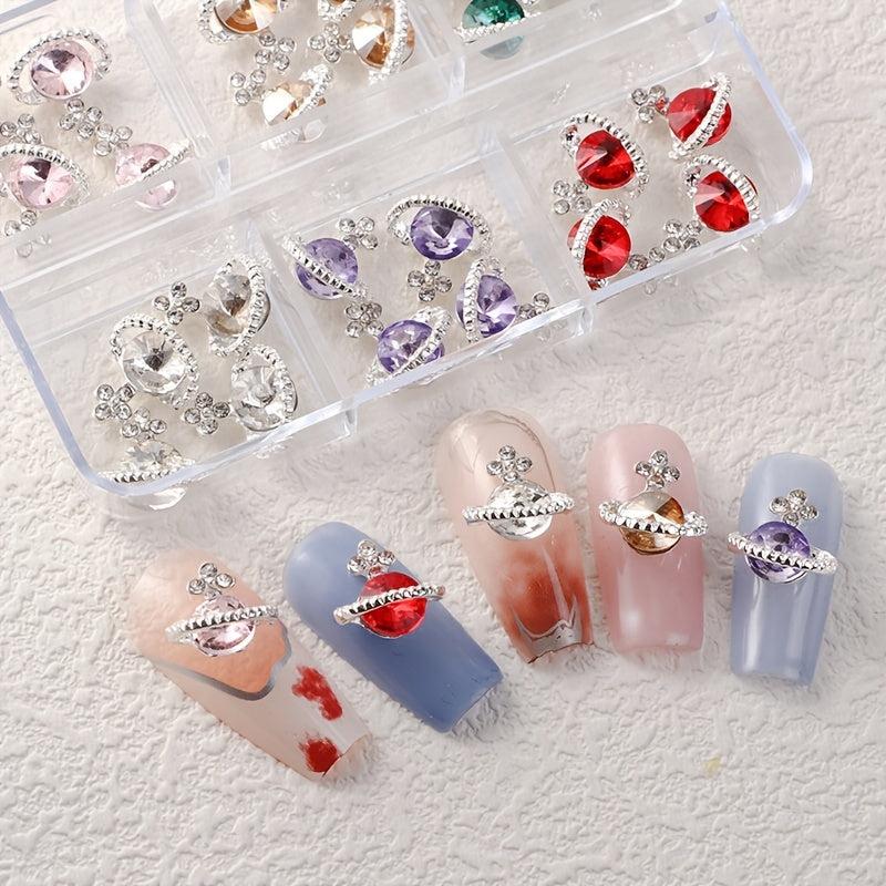 30pcs 3D Planet Nail Charms with Rhinestones, Saturn Nail Art Jewelry