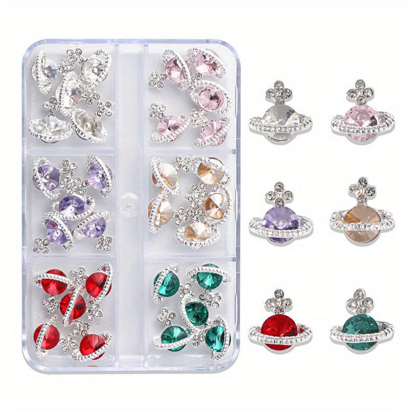 30pcs 3D Planet Nail Charms with Rhinestones, Saturn Nail Art Jewelry