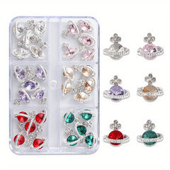 30pcs 3D Planet Nail Charms with Rhinestones, Saturn Nail Art Jewelry