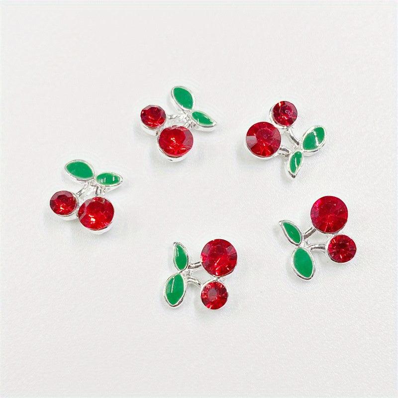 3D Cherry Nail Charms With Rhinestones Zircon Nail Art Jewelry