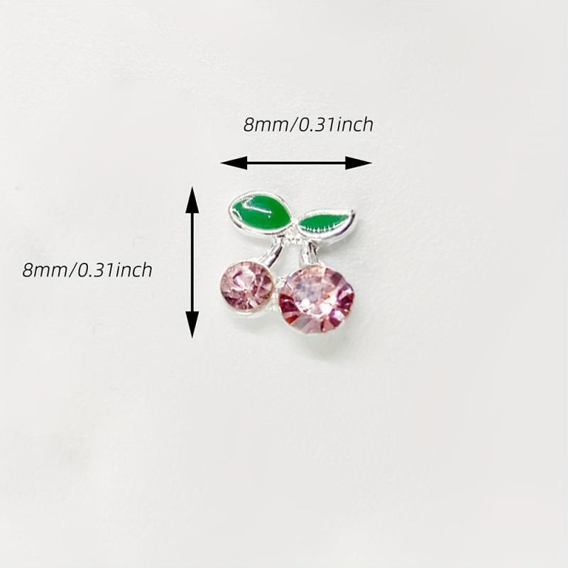 3D Cherry Nail Charms With Rhinestones Zircon Nail Art Jewelry