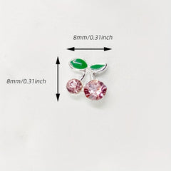 3D Cherry Nail Charms With Rhinestones Zircon Nail Art Jewelry